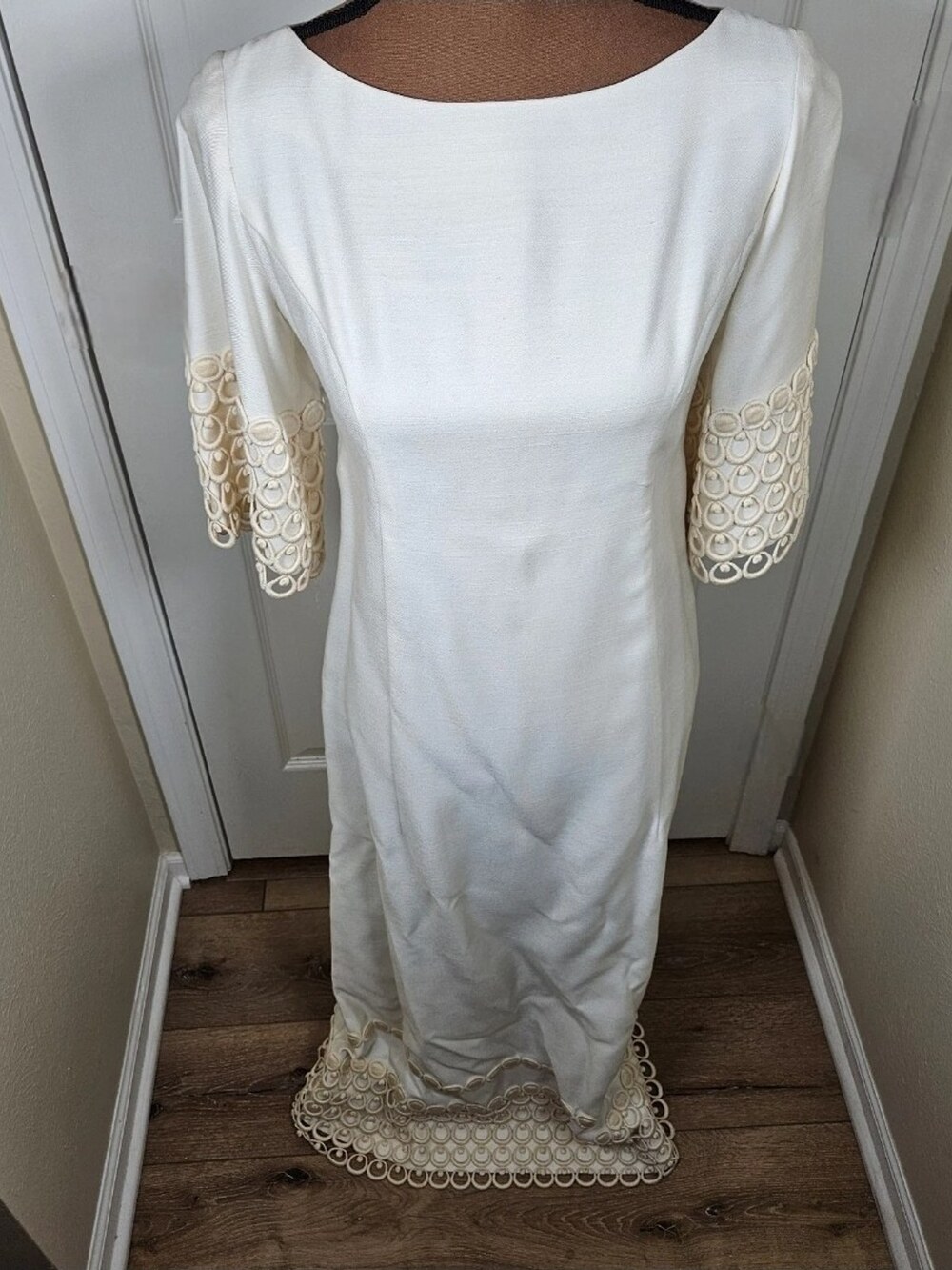 Emma Domb Vintage Maxi Dress Circle Lace Ivory Womens 6 Boho Bridal Mod Retro